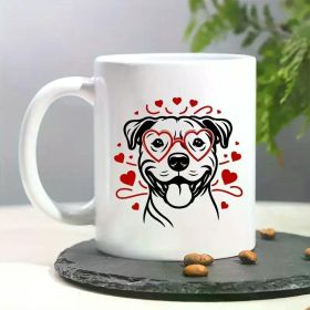 1pc Valentine's Day Ceramic Mug, 11oz Dog Lover Design Coffee Cup with Heart Glasses & Red Hearts, Reusable Multi-