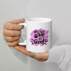 1pc White glossy mug for dog owner, coffee mug gift for dog lover, dog woof coffee cup,