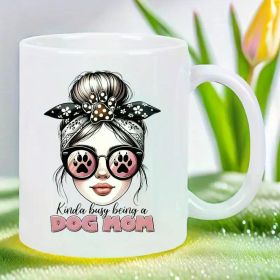 11oz Dog Mom Ceramic Coffee Mug - Insulated, Reusable Travel Cup with Playful Dog Paw Print Design - Perfect for