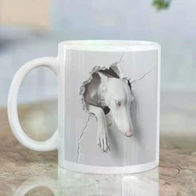 11oz Mug - 1pc | 2D flat printing, Hole in White Wall with Whippet Dog | High-Quality Ceramic | Ideal for Dog Lovers
