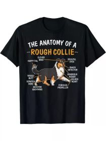 Rough Collie Anatomy Humor T-Shirt for Dog Lovers - 100% Cotton Tee, (Color: Black, size: L)