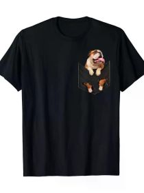 Funny English Bulldog In Your Pocket For Dogs Lovers T-Shirt (Color: Black, size: L)