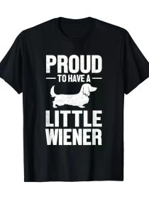Proud to Have a Little Wiener" Men's T-Shirt - 100% Cotton, Black with White Dachshund Graphic, Casual Patriotic Tee for Dog Lovers, Machine Wash (Color: Black, size: L)